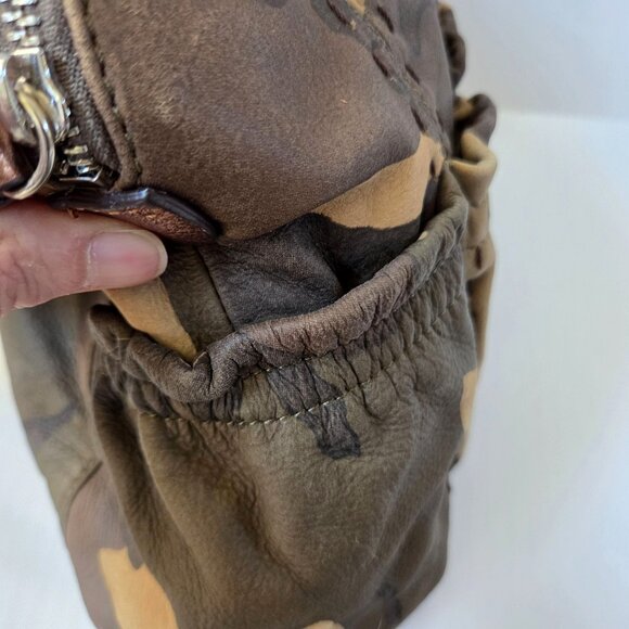 B Makowsky Purse Caroline Green Tan Camo Leather Satchel Shoulder Bag - Picture 9 of 16